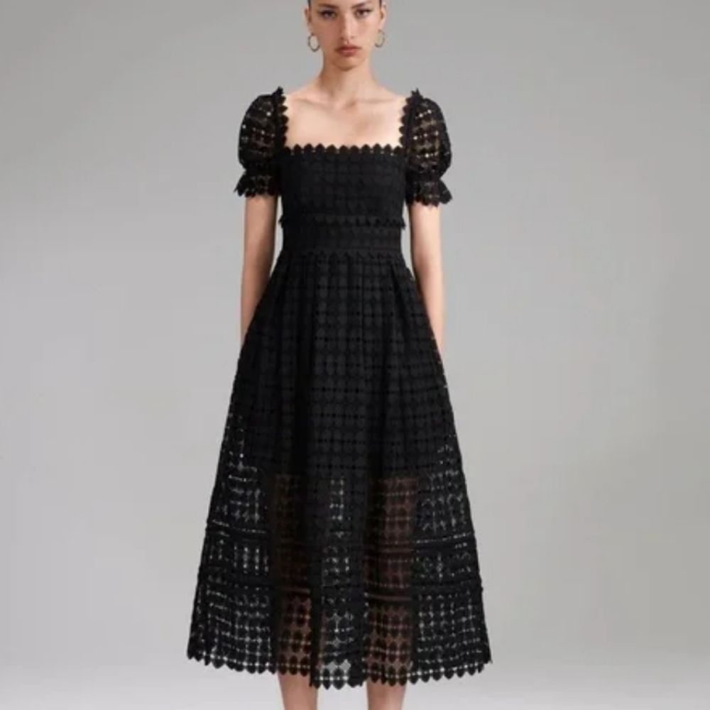 Self-Portrait Black Lace Midi Dress
